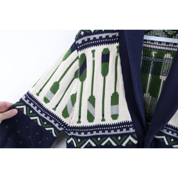 Vtg 90s Y2K Streetwear Mens Medium Crew Rowing Fair Isle Shawl Cardigan Sweater - Picture 4 of 13